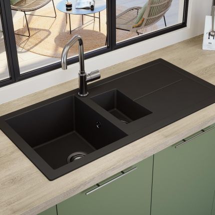 Rocklite Milton - 1.5 Bowl Composite Kitchen Sink with Reversible Drainer - Choice of Finish