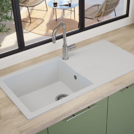 Rocklite Milton - Single Bowl Composite Kitchen Sink with Reversible Drainer - Choice of Finish