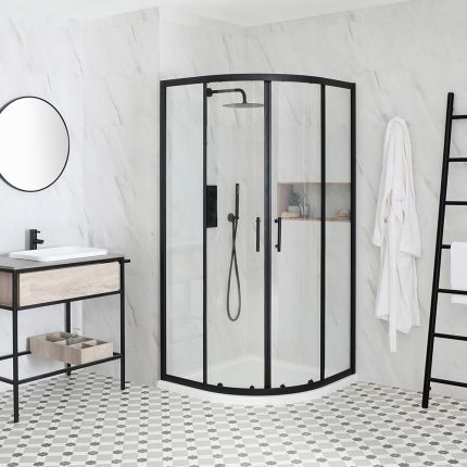 Milano Nero - Black Quadrant Shower Enclosure with Tray - Choice of Sizes