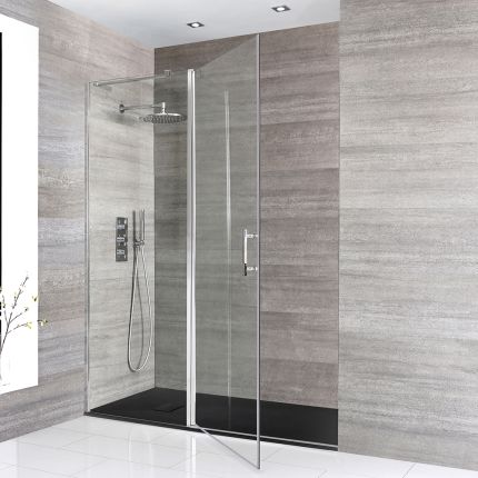 Milano Portland - Chrome Hinged Shower Door with Slate Tray - Choice of Sizes