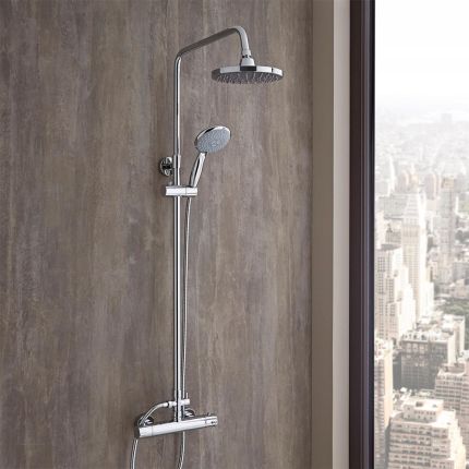 Milano Select - Chrome Thermostatic Mixer Shower with Shower Head, Hand Shower and Telescopic Riser Rail (2 Outlet)