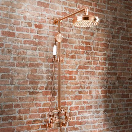 Milano Zandra - Industrial Style Manual Exposed Shower Valve with Round Shower Head and Hand shower - Brushed Copper