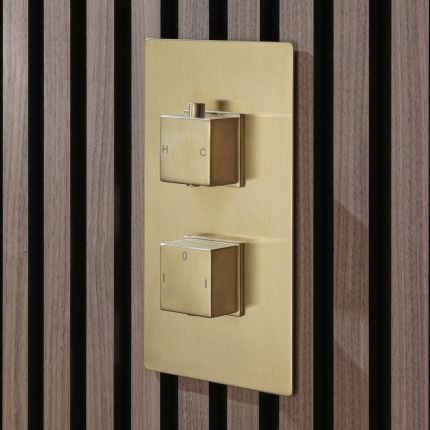 Milano Lyra - Modern 2 Outlet Thermostatic Twin Diverter Shower Valve - Brushed Brass