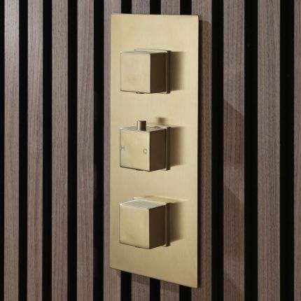 Milano Lyra - Modern 2 Outlet Thermostatic Triple Shower Valve - Brushed Brass