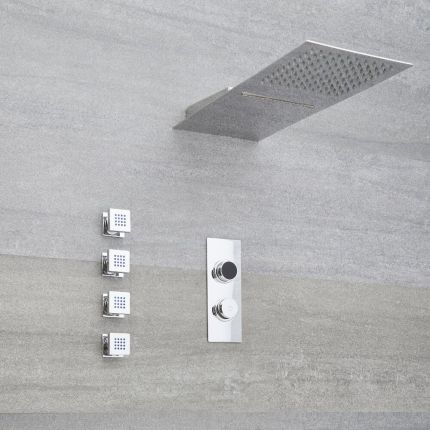Milano Vis - Chrome Thermostatic Digital Shower with Waterblade Shower Head and Body Jets (3 Outlet)