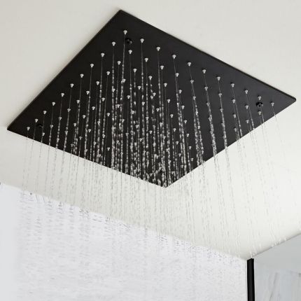 Milano Nero - Modern 400mm Square Ceiling Mounted Recessed Shower Head - Black
