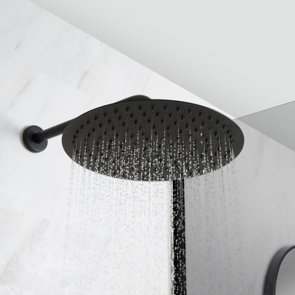 Milano Nero - Black Twin Diverter Concealed Valve with 300mm Round Head and Hand Shower (2 Outlet)