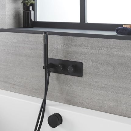 Milano Nero - Black Thermostatic Shower with Diverter, Overflow Bath Filler and Hand Shower (2 Outlet)