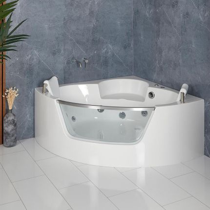Milano Breeze - Whirlpool Corner Spa Bath - 1400mm x 1400mm - Chrome