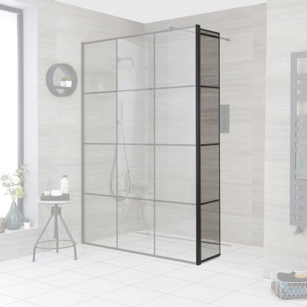 Milano Barq - Black Framed 300mm Hinged Wet Room Return Screen