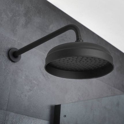 Milano Elizabeth - Black 205mm Traditional Apron Shower Head and Wall Arm