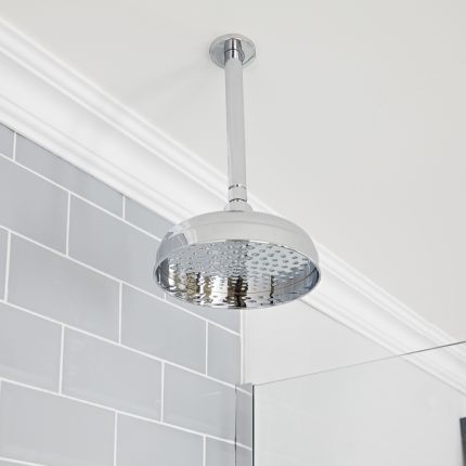 Milano Elizabeth - Chrome and Black Traditional Thermostatic Shower with Diverter, Ceiling Mounted Shower Head, Riser Rail and Body Jets (3 Outlet)