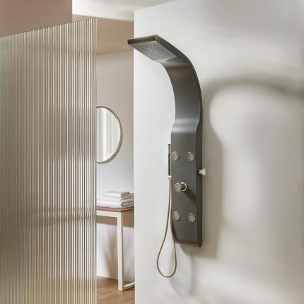 Milano Barton - Modern Shower Tower Panel with Shower Head, Hand Shower and Body Jets - Anthracite