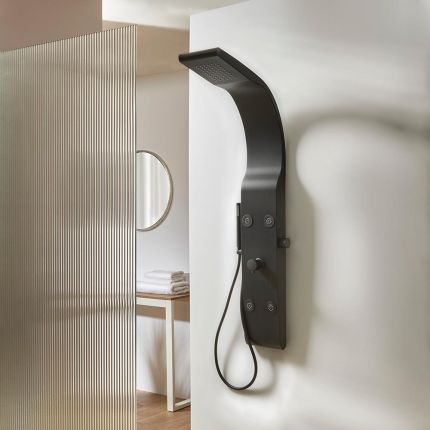 Milano Barton - Modern Shower Tower Panel with Shower Head, Hand Shower and Body Jets - Black