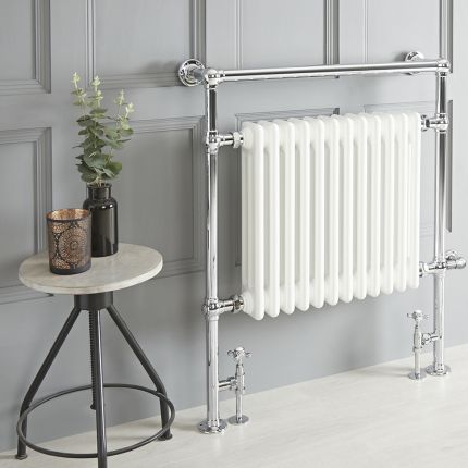 Milano Elizabeth - White Traditional Dual Fuel Heated Towel Rail - 930mm x 790mm - Choice of Wi-Fi Thermostat and Cable Cover