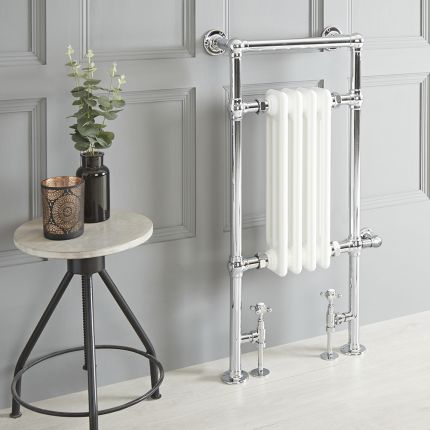 Milano Elizabeth - White Traditional Dual Fuel Heated Towel Rail - 930mm x 450mm - Choice of Wi-Fi Thermostat and Cable Cover