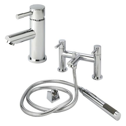 Milano - Modern Round Basin Mixer and Bath Shower Mixer Tap Set - Choice of Finish