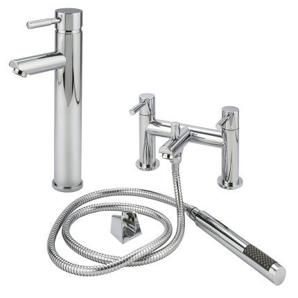 Milano - Modern Round High Rise Basin Mixer and Bath Shower Mixer Tap Set - Choice of Finish