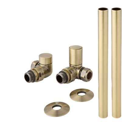 Milano - Modern Corner Radiator Valve and Pipe Set - Brushed Gold