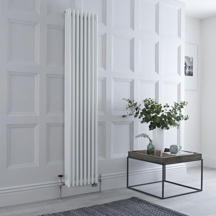 Milano Windsor - White Vertical Dual Fuel Traditional Column Radiator - 1800mm x 380mm (Triple Column) - Choice of Valve and Wi-Fi Thermostat