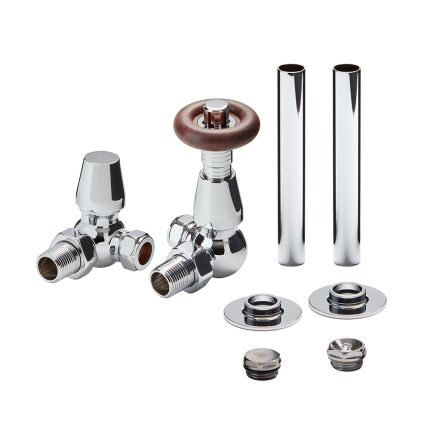 Milano Windsor - Traditional Thermostatic Corner Radiator Valve and Pipe Sleeve Set - Choice of Finish