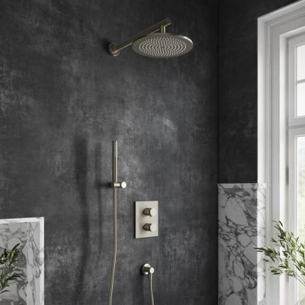 Villeroy & Boch Universal - Thermostatic Shower System with 250mm Round Shower Head and Hand Shower (2 Outlet)  - Brushed Nickel