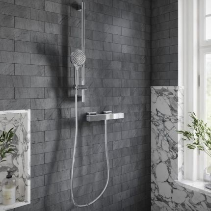 Villeroy & Boch Universal - Square Thermostatic Bar Shower Valve with Riser Rail and Hand Shower (1 Outlet) - Chrome