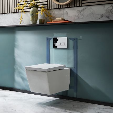 Milano Dalton - White Modern Wall Hung Toilet with Short Wall Frame - Choice of Flush Plate