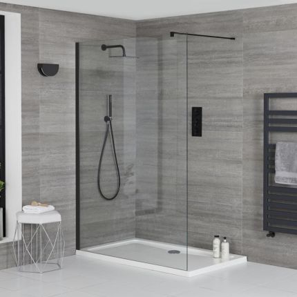 Milano Nero - Walk-In Shower Enclosure with Tray - Choice of Sizes