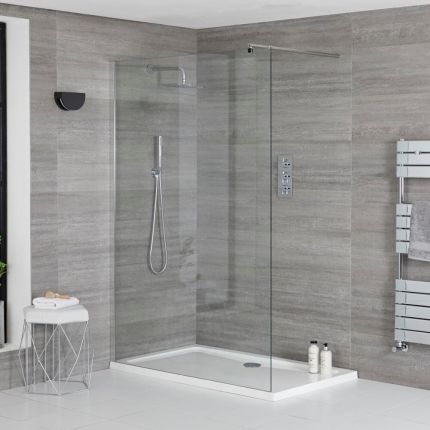 Milano Portland - Chrome Walk-In Shower Enclosure with Tray - Choice of Size