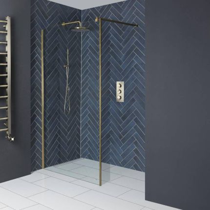 Milano Monet - 1950mm Wet Room Screen - Antique Brass - Choice of Sizes and Hinged Return Panel
