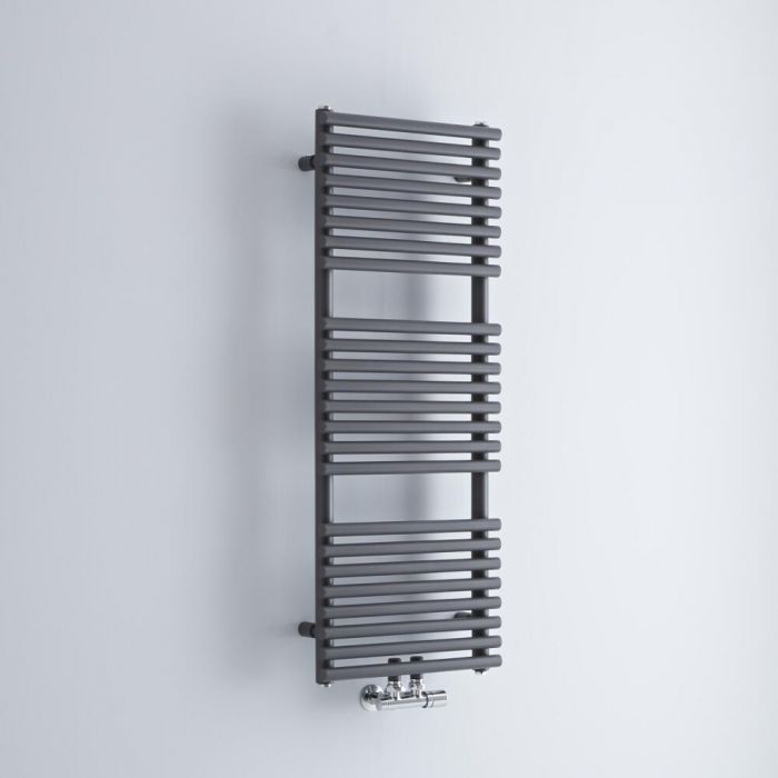 Milano Via - Anthracite Central Connection Bar on Bar Heated Towel Rail - 1065mm x 400mm