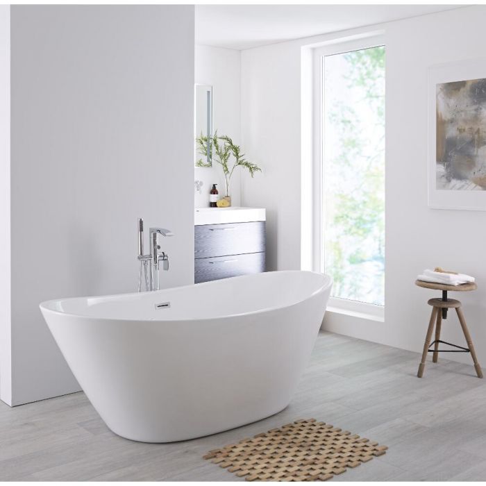 Milano Irwell - White Modern Oval Double-Ended Freestanding Bath - 1570mm x 785mm