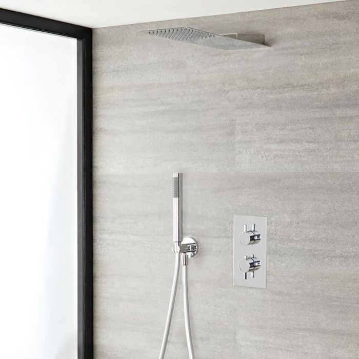 Milano Mirage - Chrome Thermostatic Shower with Diverter, Slim Shower Head and Hand Shower (2 Outlet)