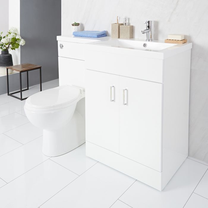 Milano Ren - White Right-Hand Combination Toilet and Basin Unit