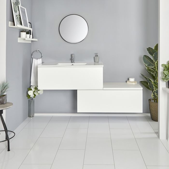 Milano Oxley - White 1600mm Wall Hung Stepped Vanity Unit with Basin