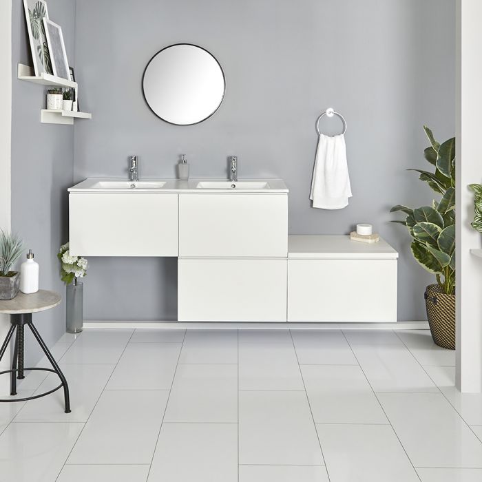 Milano Oxley - White 1800mm Wall Hung Stepped Vanity Unit with Basin