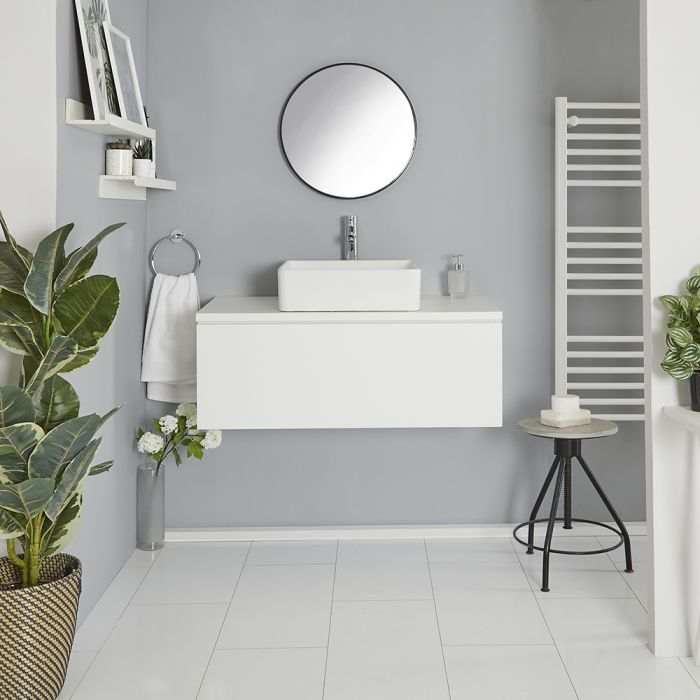 Milano Oxley - White 1000mm Wall Hung Vanity Unit with Countertop Basin