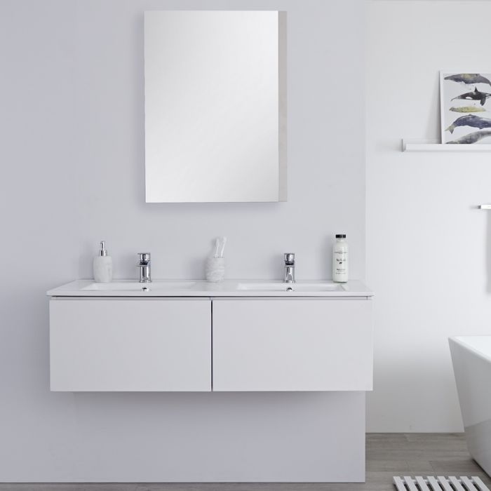 White 1200mm Wall Hung Vanity Unit With, Double Basin Bathroom Vanity 1200mm