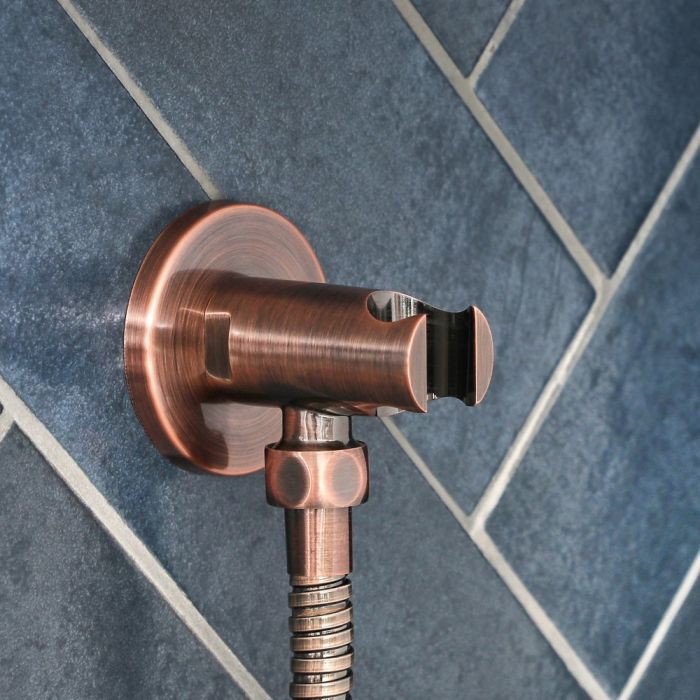 Milano Amara - Modern Round Outlet Elbow and Bracket for Hand Showers - Brushed Copper