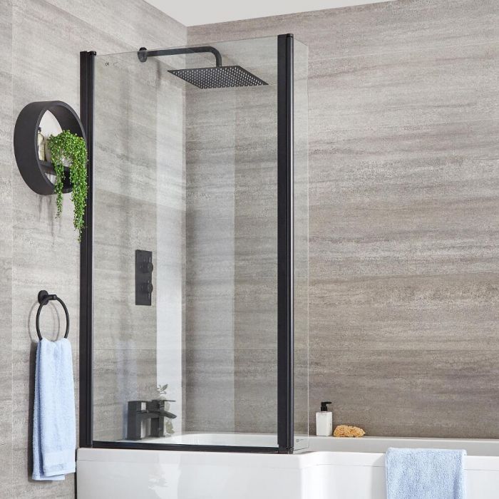 Milano Nero - Black Hinged L Shaped Shower Bath Screen