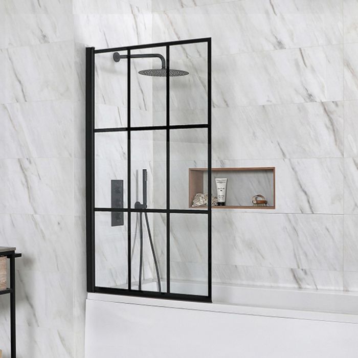 Milano Barq - Black Grid Bath Shower Screen