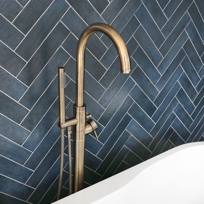 Milano Clarus - Modern Freestanding Bath Shower Mixer Tap with Hand Shower - Brushed Brass