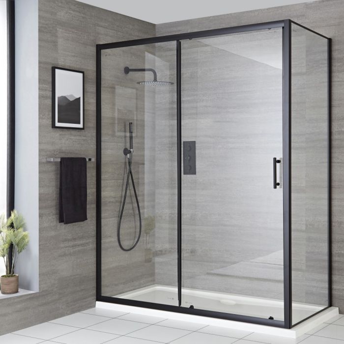 Milano Nero - Black Corner Sliding Door Shower Enclosure with Tray - Choice of Sizes