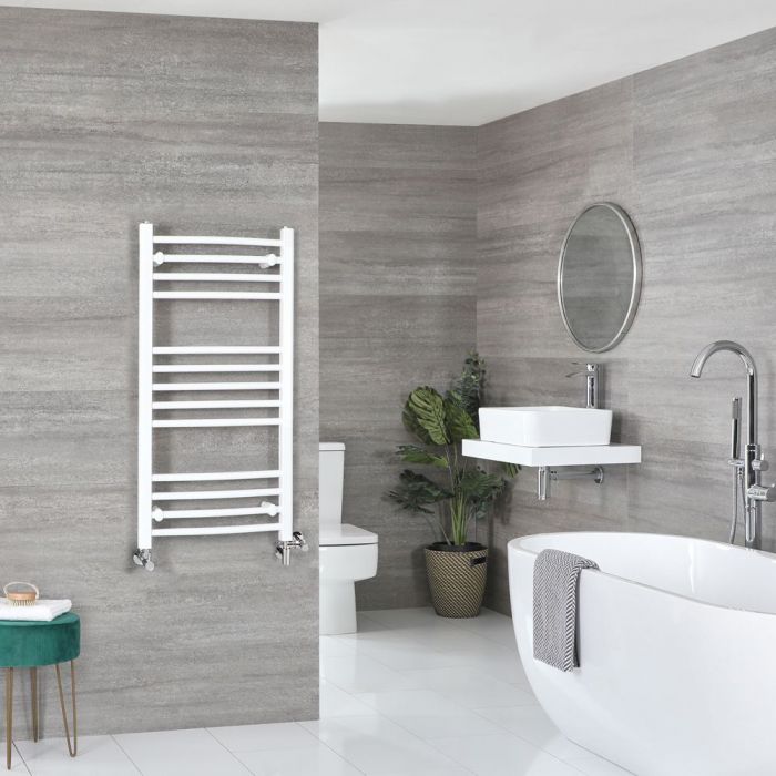 Milano Ive Dual Fuel - White Curved Heated Towel Rail - 1000mm x 500mm