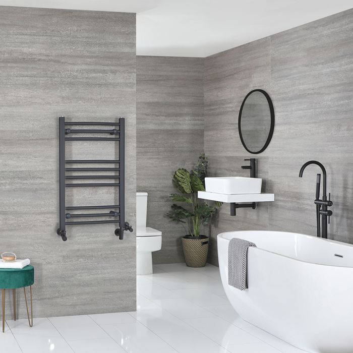 Milano Artle Dual Fuel - Anthracite Flat Heated Towel Rail - 800mm x 500mm