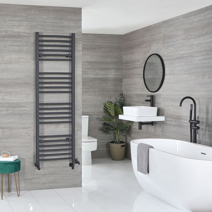 Milano Artle Dual Fuel - Anthracite Flat Heated Towel Rail - 1600mm x 500mm