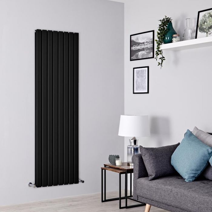 Milano Alpha - Black Flat Panel Vertical Designer Radiator - 1600mm x 560mm (Double Panel)