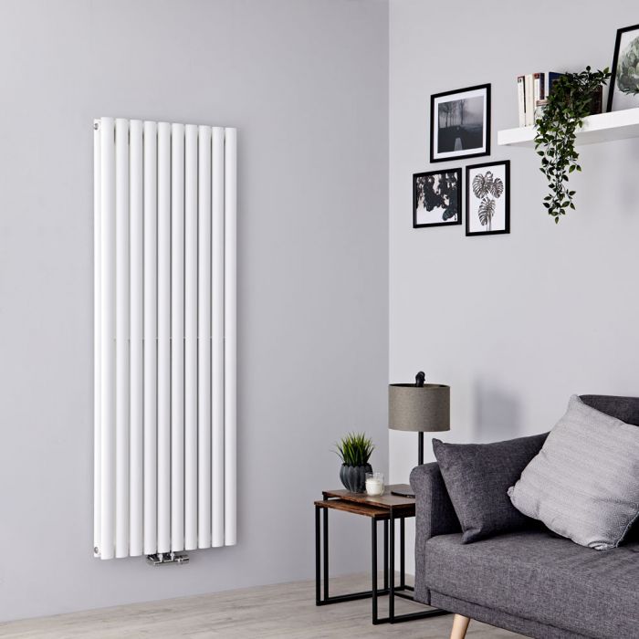 Milano Aruba Flow - White Vertical Middle Connection Designer Radiator - 1600mm x 590mm (Double Panel)