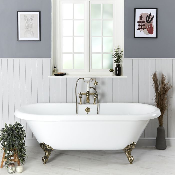 Milano Legend - White Traditional Roll Top Freestanding Bath with Brushed Gold Feet - 1795mm x 785mm